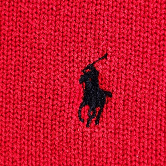 Polo Ralph Lauren Full Zip XL Red Knit Blue Pony Logo Cotton Men Jacket Sweater - Picture 6 of 15